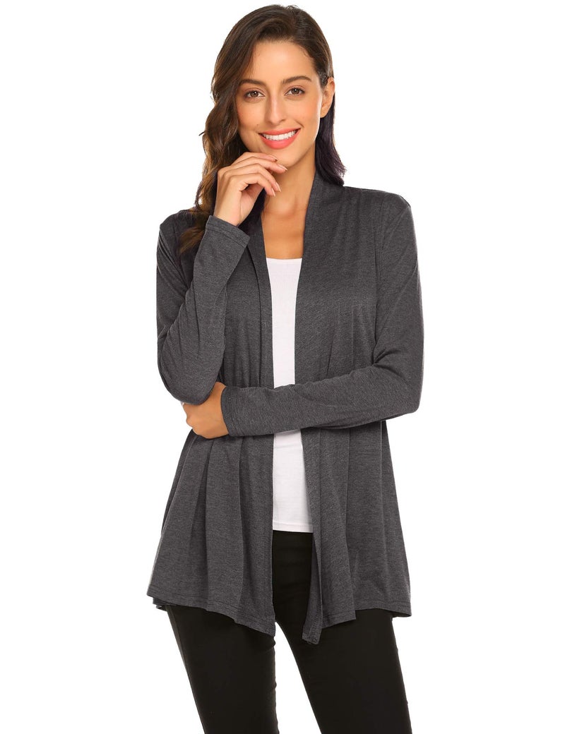 Newchoice Women's Open Front Cardigans Loose Casual Long Sleeve Lightweight Cardigan Sweaters Plus Size (Dark Grey, XL) - Image 4